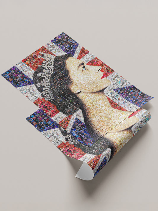 Stunning Mosaic Artwork of Queen Elizabeth II - Iconic Royal Portrait