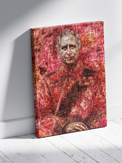 Vibrant Mosaic Artwork of King Charles III - Iconic British Art for Home Decor