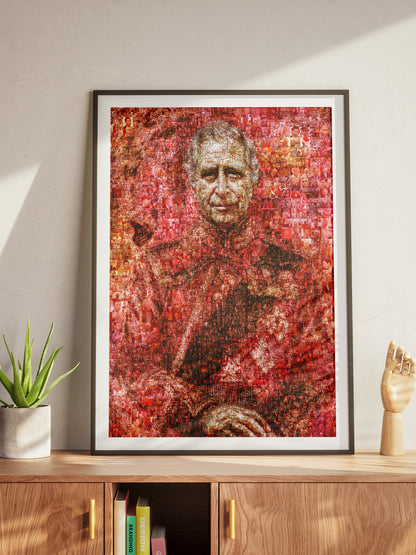 Vibrant Mosaic Artwork of King Charles III - Iconic British Art for Home Decor