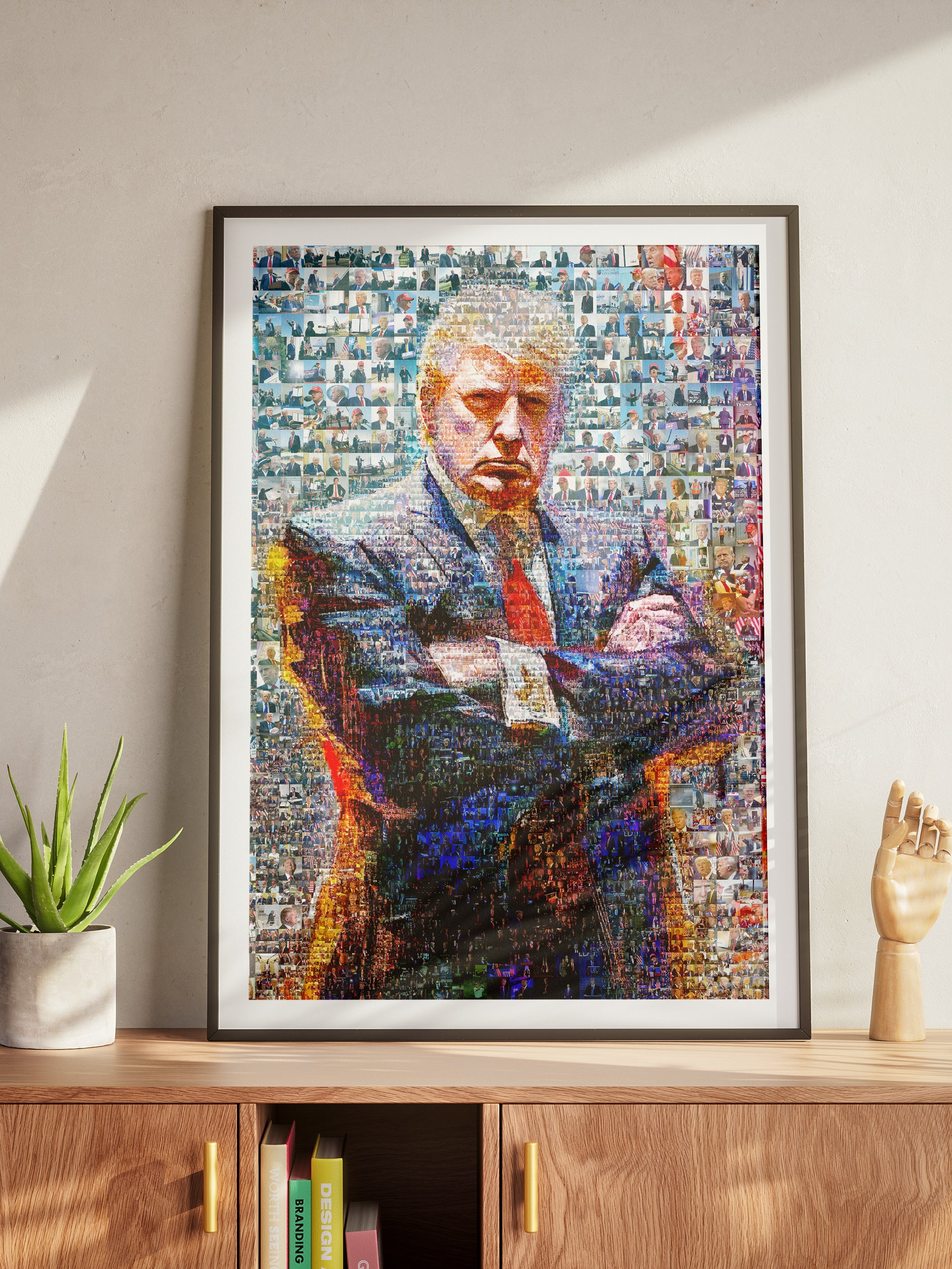 Donald Trump Power Stance – Mosaic Portrait from His Photos AtelierMosaics