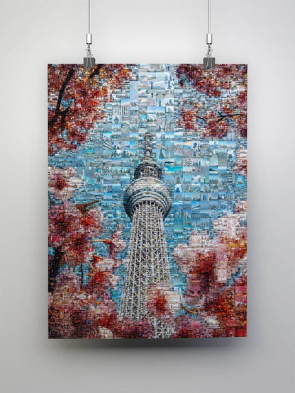 Tokyo Mosaic Art — Skytree Framed by Sakura Blossoms - AtelierMosaics