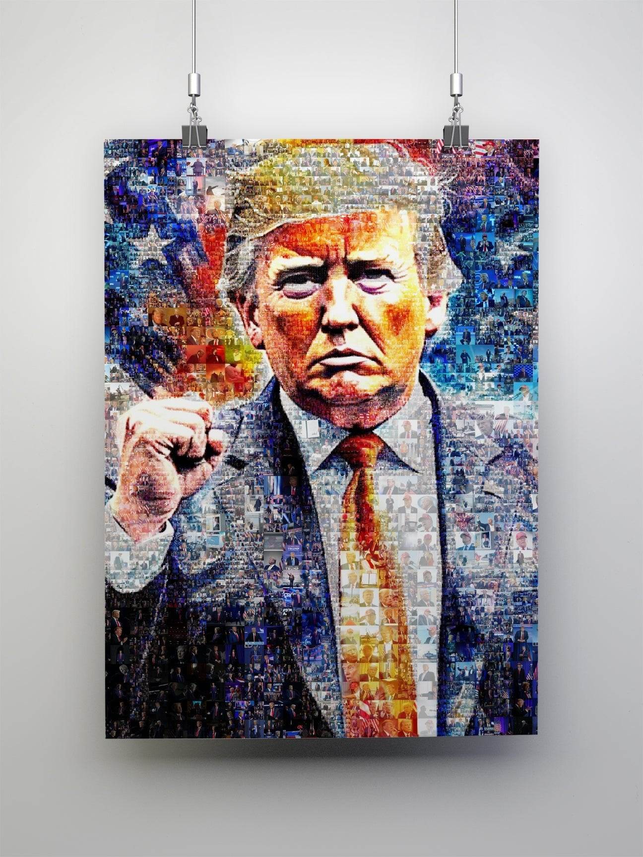 Donald Trump with Raised Fist – Mosaic Art of Strength and Victory - AtelierMosaics