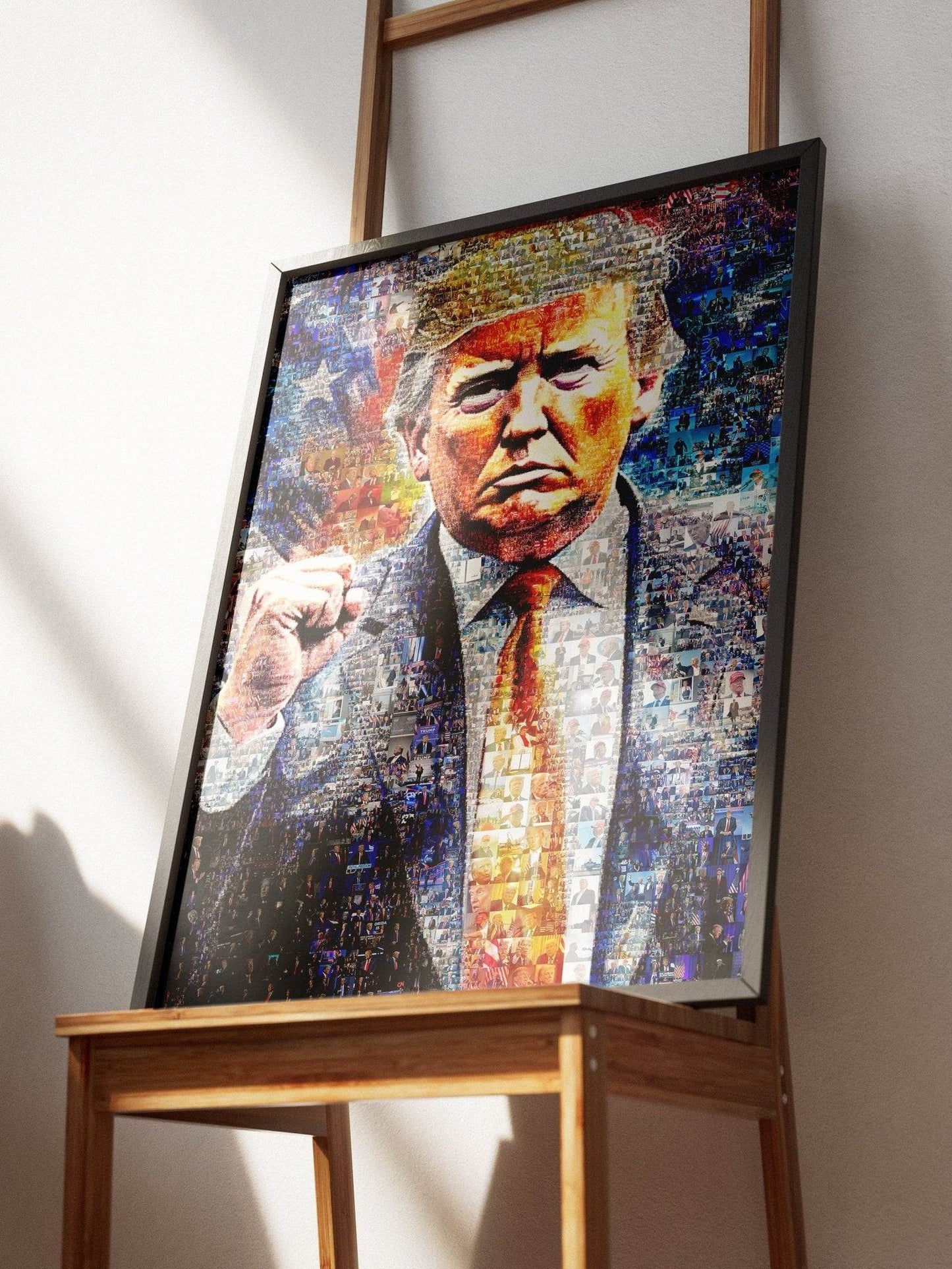 Donald Trump with Raised Fist – Mosaic Art of Strength and Victory - AtelierMosaics