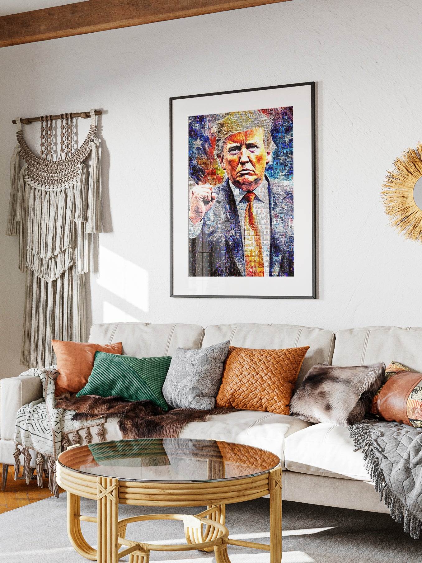 Donald Trump with Raised Fist – Mosaic Art of Strength and Victory - AtelierMosaics