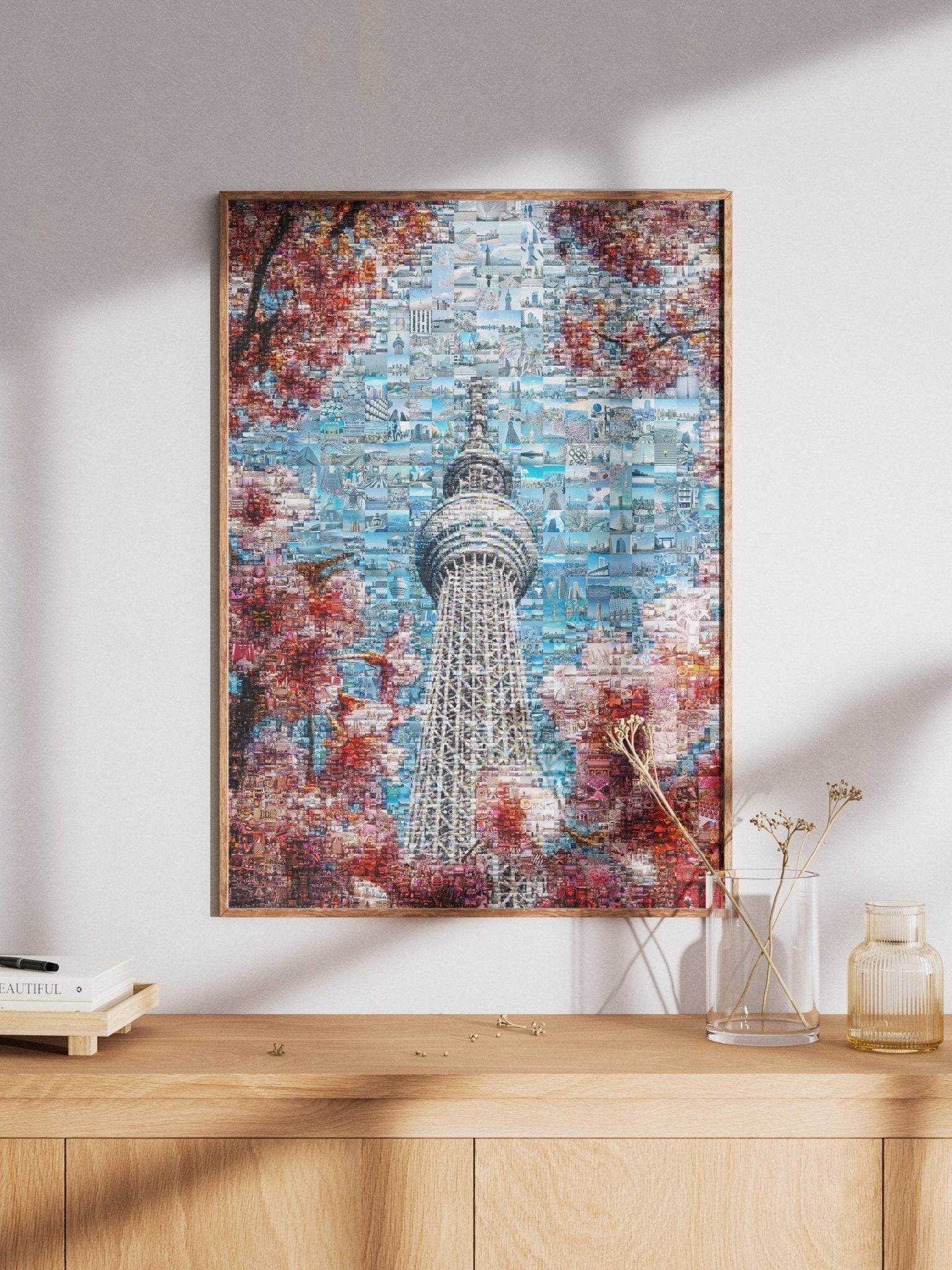 Tokyo Mosaic Art — Skytree Framed by Sakura Blossoms - AtelierMosaics