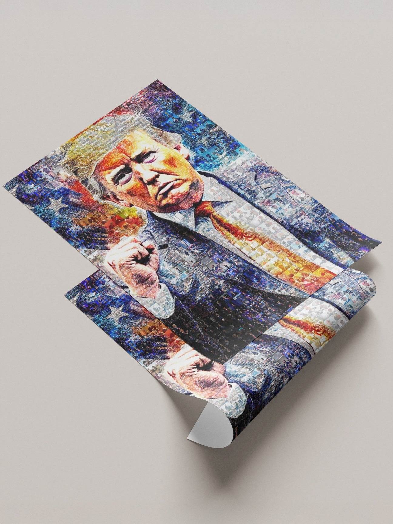 Donald Trump with Raised Fist – Mosaic Art of Strength and Victory - AtelierMosaics
