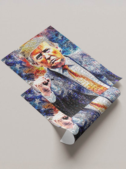 Donald Trump with Raised Fist – Mosaic Art of Strength and Victory - AtelierMosaics