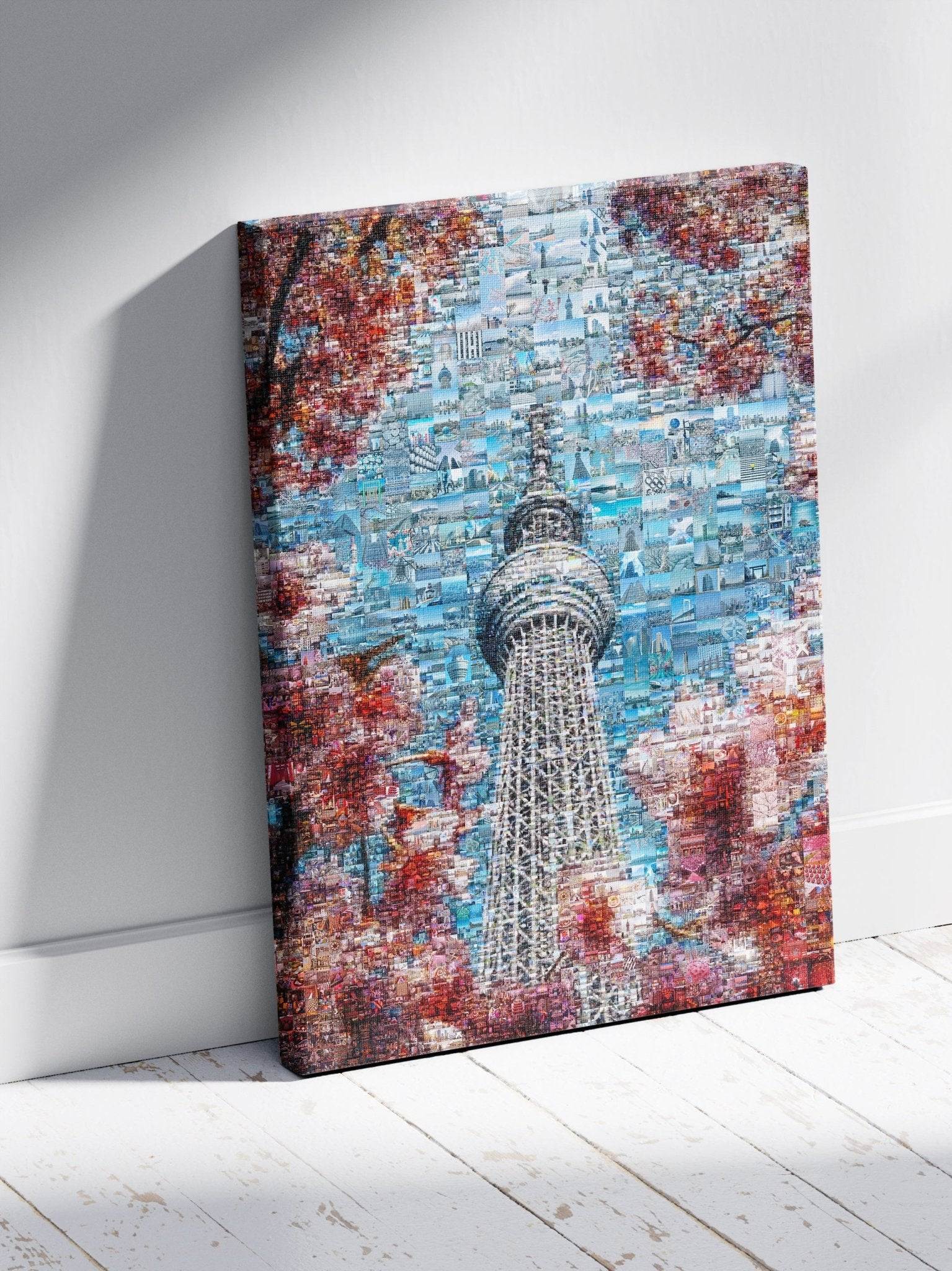 Tokyo Mosaic Art — Skytree Framed by Sakura Blossoms - AtelierMosaics