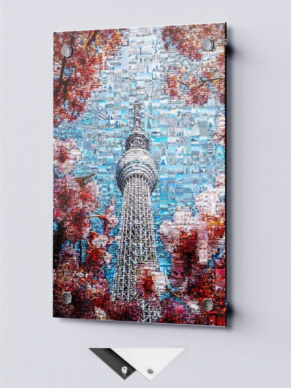 Tokyo Mosaic Art — Skytree Framed by Sakura Blossoms - AtelierMosaics