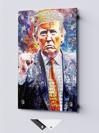 Donald Trump with Raised Fist – Mosaic Art of Strength and Victory - AtelierMosaics