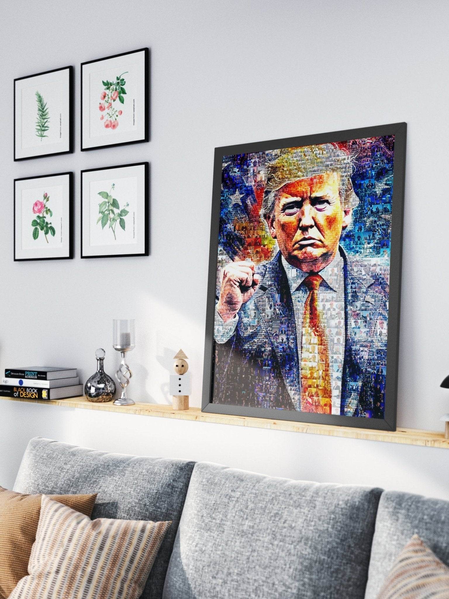 Donald Trump with Raised Fist – Mosaic Art of Strength and Victory - AtelierMosaics