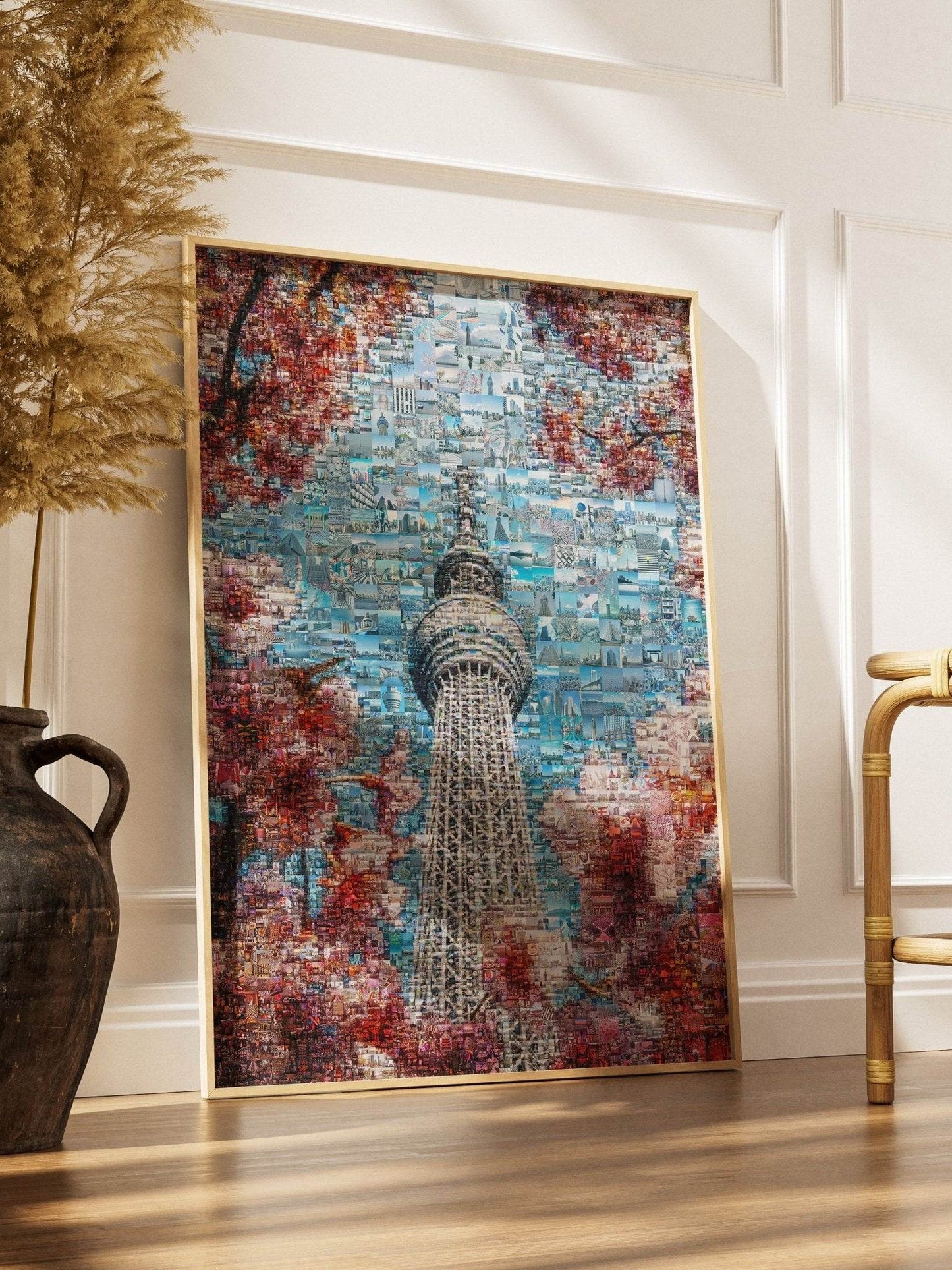 Tokyo Mosaic Art — Skytree Framed by Sakura Blossoms - AtelierMosaics