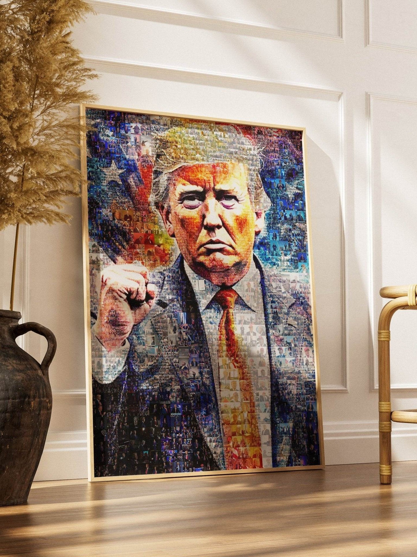 Donald Trump with Raised Fist – Mosaic Art of Strength and Victory - AtelierMosaics