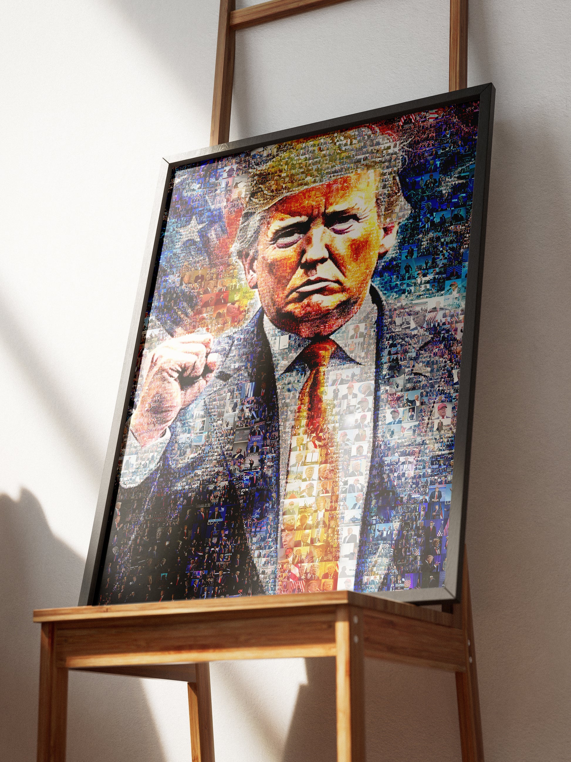 Donald Trump with Raised Fist – Mosaic Art of Strength and Victory AtelierMosaics