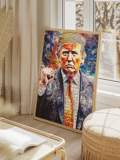 Donald Trump with Raised Fist – Mosaic Art of Strength and Victory AtelierMosaics