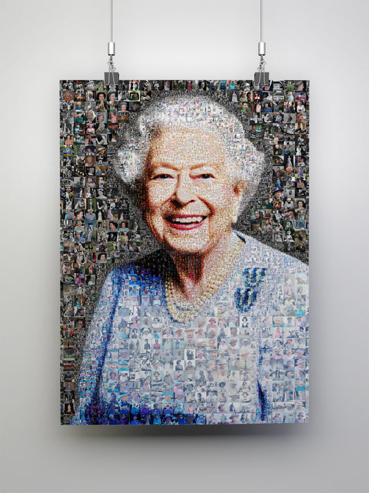 Vibrant Mosaic Art of Queen Elizabeth II - Iconic British Artwork for Home Decor