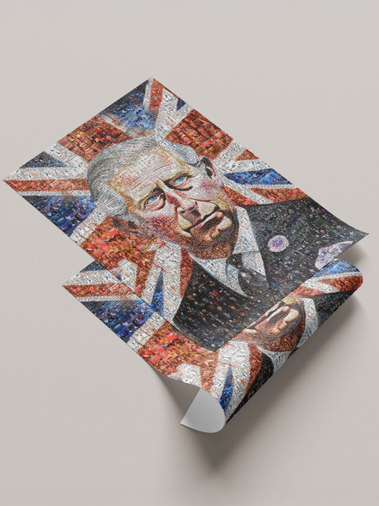 Mosaic Artwork of Charles III, King of the United Kingdom - Unique Royal Home Decor