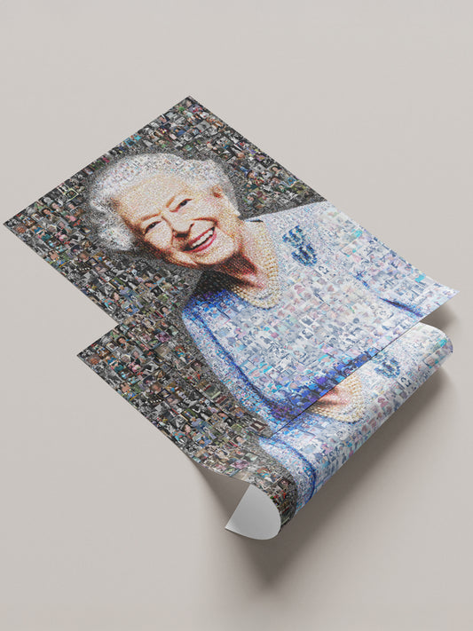 Vibrant Mosaic Art of Queen Elizabeth II - Iconic British Artwork for Home Decor