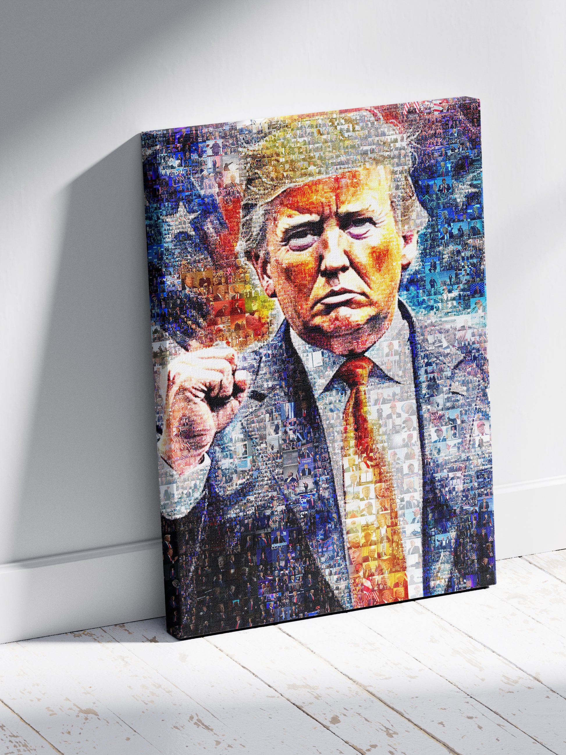 Donald Trump with Raised Fist – Mosaic Art of Strength and Victory AtelierMosaics