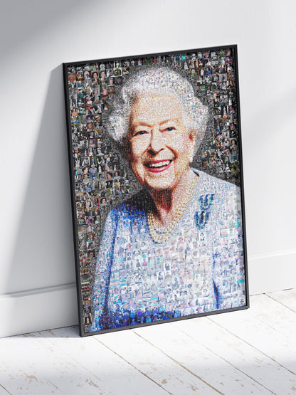 Vibrant Mosaic Art of Queen Elizabeth II - Iconic British Artwork for Home Decor