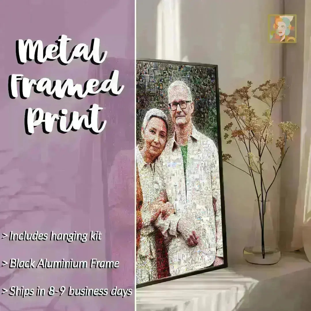 Custom photo mosaic metal framed print of a couple – anniversary wall art gift by AtelierMosaics