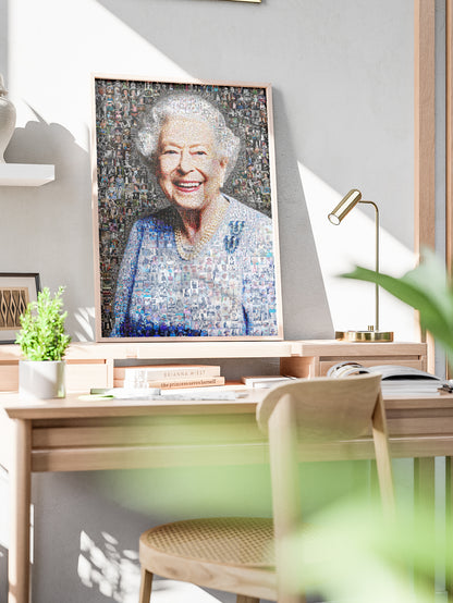 Vibrant Mosaic Art of Queen Elizabeth II - Iconic British Artwork for Home Decor
