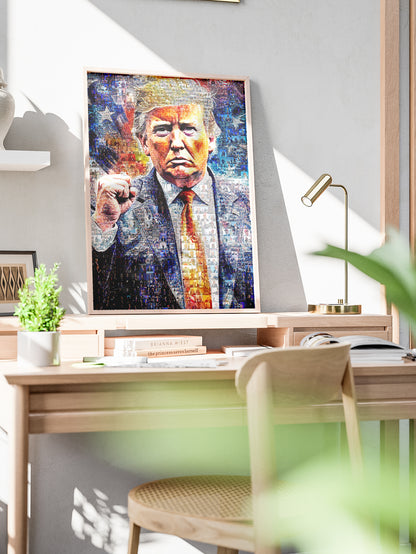 Donald Trump with Raised Fist – Mosaic Art of Strength and Victory AtelierMosaics