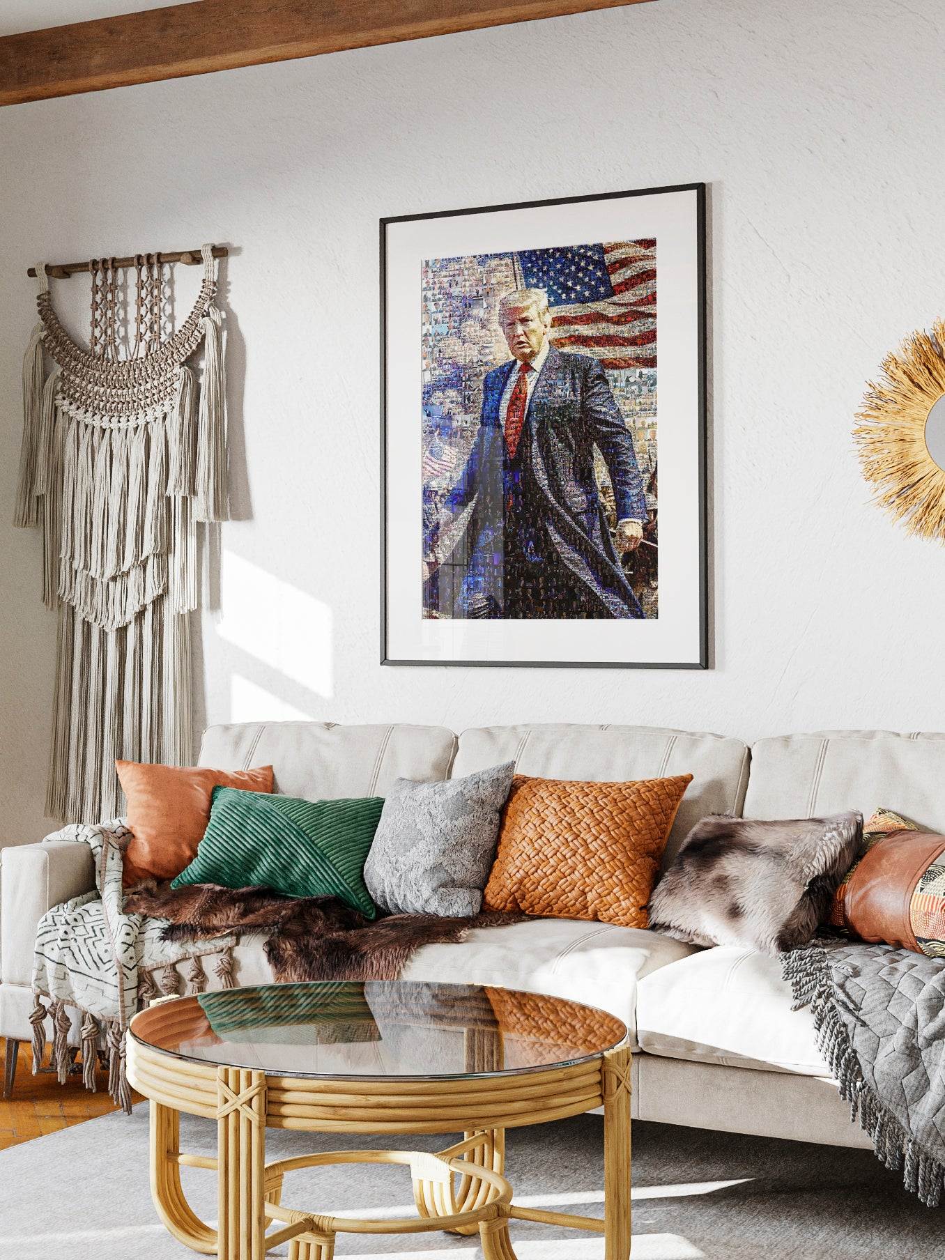 Donald Trump with American Flag – Patriotic Mosaic Wall Art - AtelierMosaics