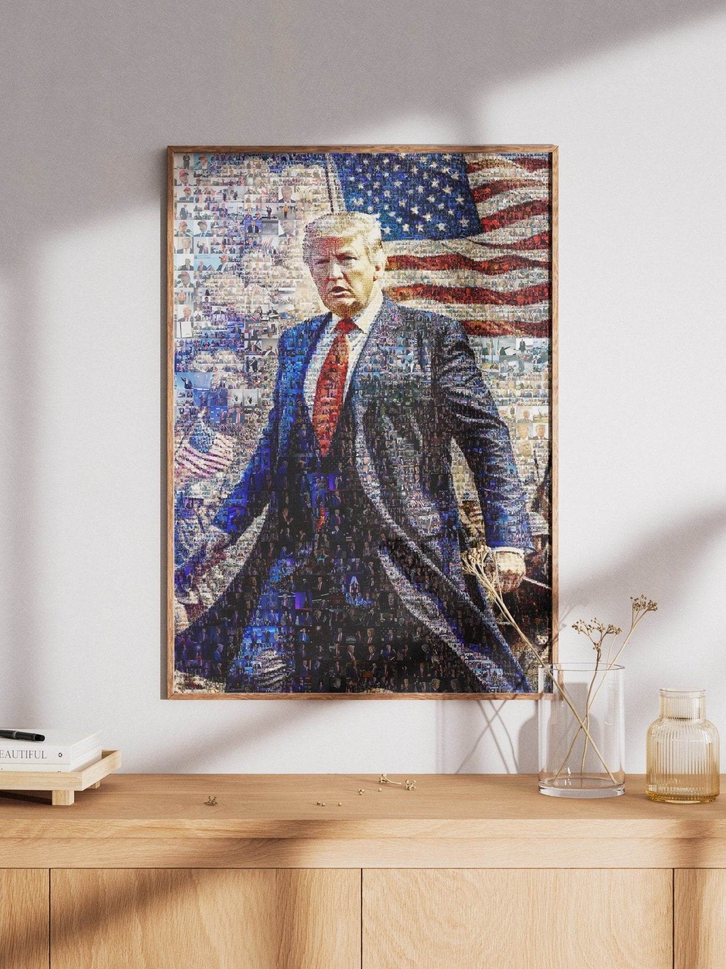 Donald Trump with American Flag – Patriotic Mosaic Wall Art - AtelierMosaics