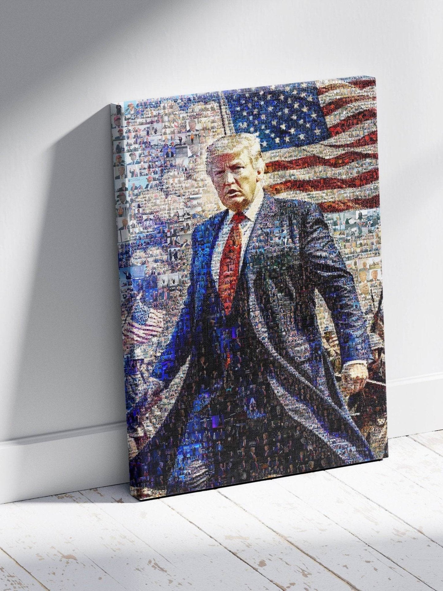 Donald Trump with American Flag – Patriotic Mosaic Wall Art - AtelierMosaics