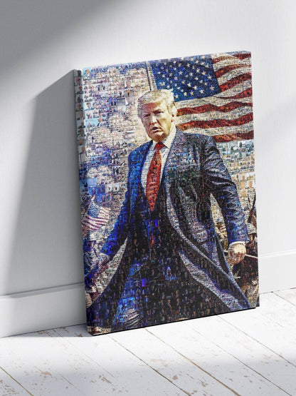Donald Trump with American Flag – Patriotic Mosaic Wall Art - AtelierMosaics