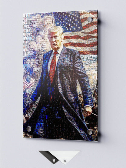 Donald Trump with American Flag – Patriotic Mosaic Wall Art - AtelierMosaics
