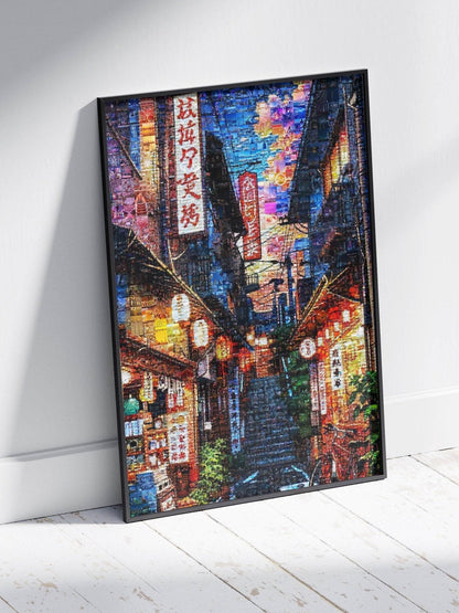Tokyo Night Alley – Japanese Street Mosaic Art - AtelierMosaics