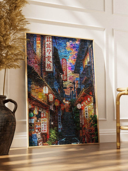 Tokyo Night Alley – Japanese Street Mosaic Art - AtelierMosaics