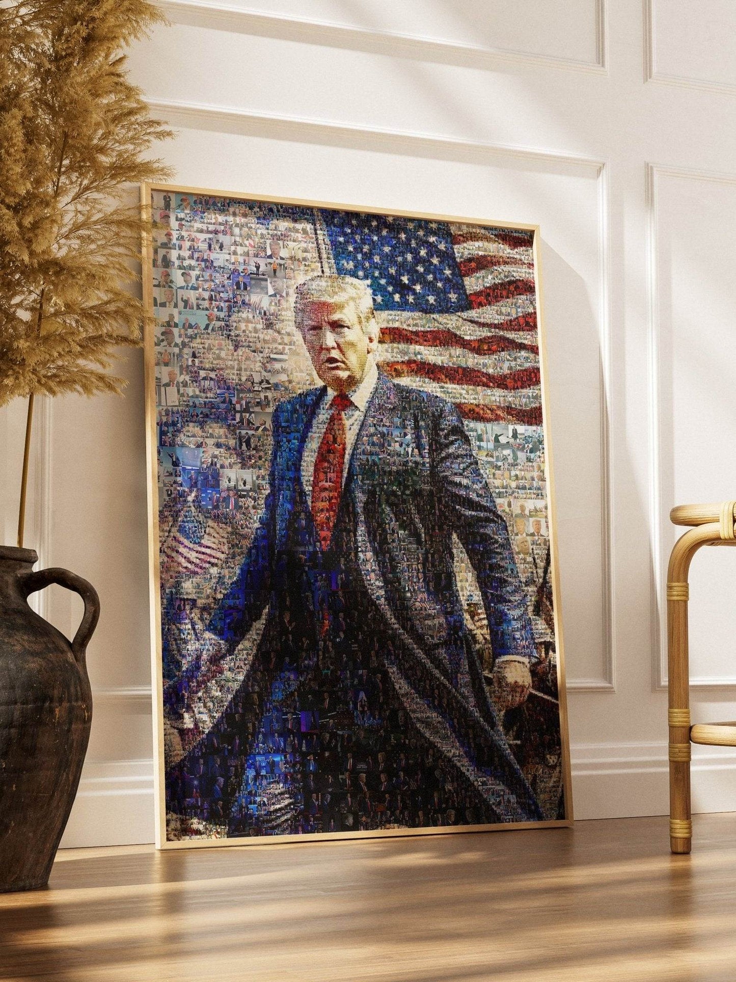Donald Trump with American Flag – Patriotic Mosaic Wall Art - AtelierMosaics