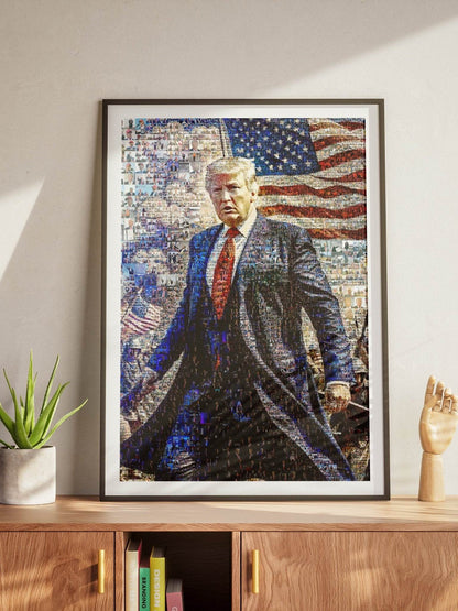 Donald Trump with American Flag – Patriotic Mosaic Wall Art - AtelierMosaics