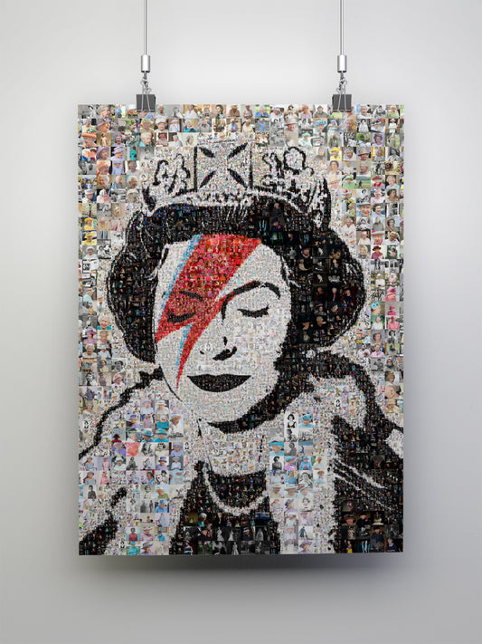 Stunning Mosaic Artwork of Queen Elizabeth II - Unique Geometric Art for Home Decor