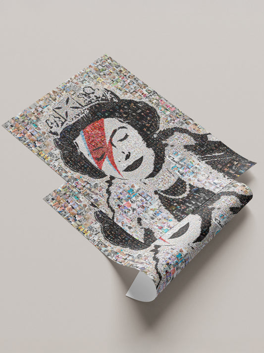 Stunning Mosaic Artwork of Queen Elizabeth II - Unique Geometric Art for Home Decor