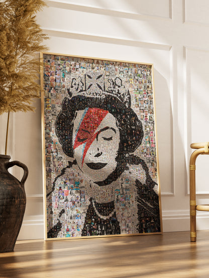 Stunning Mosaic Artwork of Queen Elizabeth II - Unique Geometric Art for Home Decor