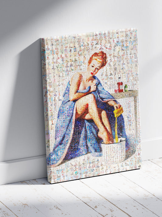 Elegant Pin-Up Mosaic Poster – Retro Girl Bath Scene, Vintage Wall Art Made from Classic Pin-Up Illustrations