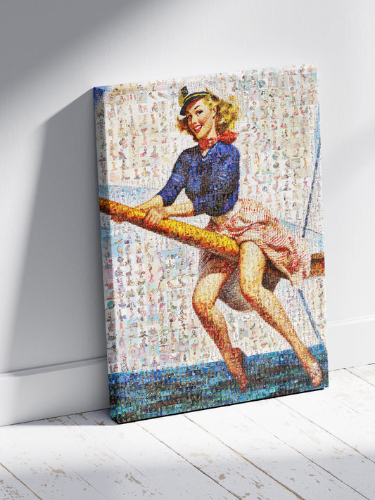 Sailor Pin-Up Mosaic Poster – Retro Nautical Girl, Vintage Wall Art Made from Classic Pin-Up Illustrations