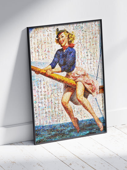 Sailor Pin-Up Mosaic Poster – Retro Nautical Girl, Vintage Wall Art Made from Classic Pin-Up Illustrations