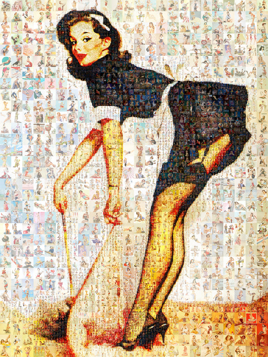 French Maid Pin-Up Mosaic Poster – Retro Girl in Uniform, Vintage Wall Art Made from Classic Pin-Up Illustrations