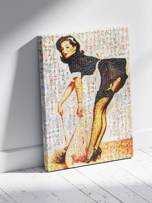 French Maid Pin-Up Mosaic Poster – Retro Girl in Uniform, Vintage Wall Art Made from Classic Pin-Up Illustrations