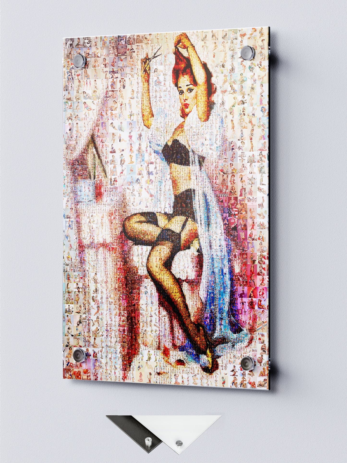 Vanity Pin-Up Mosaic Poster – Retro Girl at Dressing Table, Vintage Wall Art Made from Classic Pin-Up Illustrations