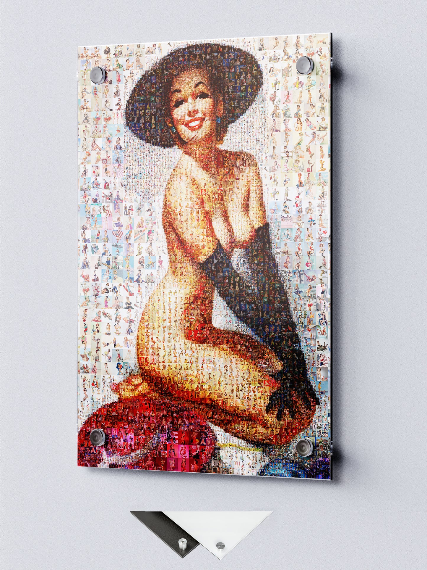 Elegant Pin-Up Mosaic Poster – Retro Girl in Black Hat and Gloves, Vintage Wall Art from Pin-Up Illustrations