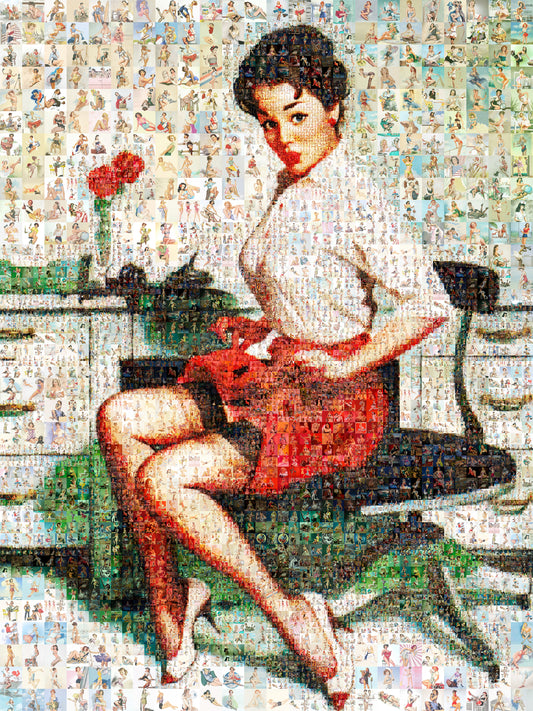 Office Pin-Up Mosaic Poster – Vintage Secretary Retro Wall Art
