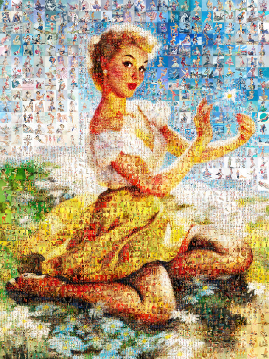 Summer Pin-Up Mosaic Poster – Vintage Sunshine Girl Wall Art