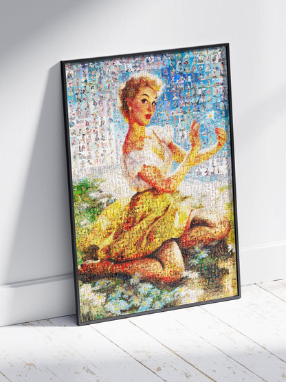 Summer Pin-Up Mosaic Poster – Vintage Sunshine Girl Wall Art
