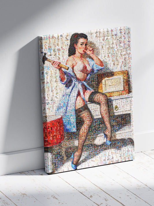 Handy Girl Pin-Up Mosaic Poster – Vintage Repair Art Print